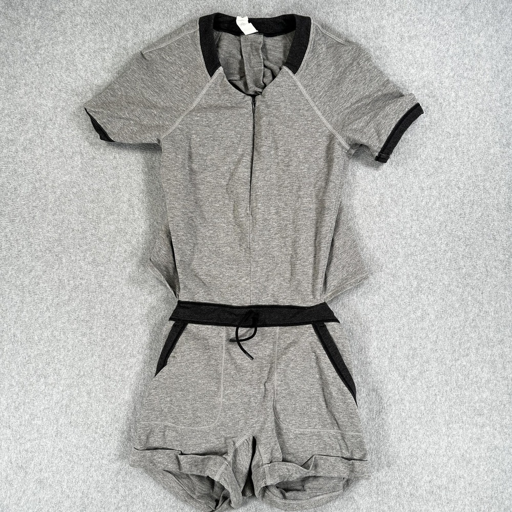 Ivivva Tennis Romper Womens 14 Gray Short Sleeve Zip One Piece Drawstring Waist